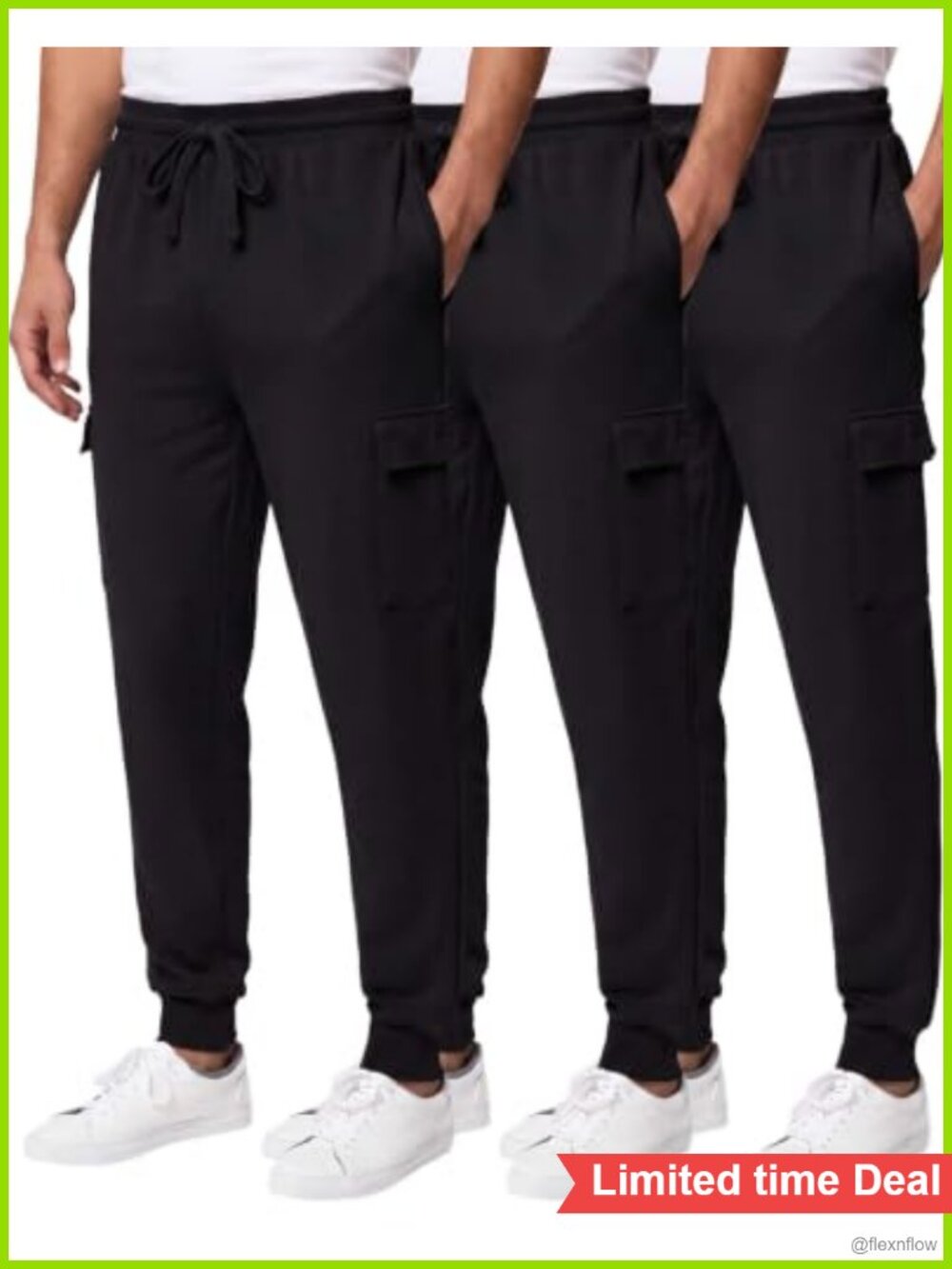 3 Pack Mens Fleece Cargo Joggers Sweatpants Cuffed Athletic Gym Pockets